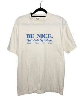 Sporty and Rich Ivory Off-White Blue Be Nice Graphic T-Shirt Small
